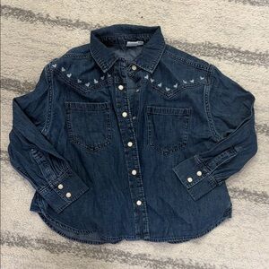 Gap kids girls size 6-7 small jeans jacket blue hearts